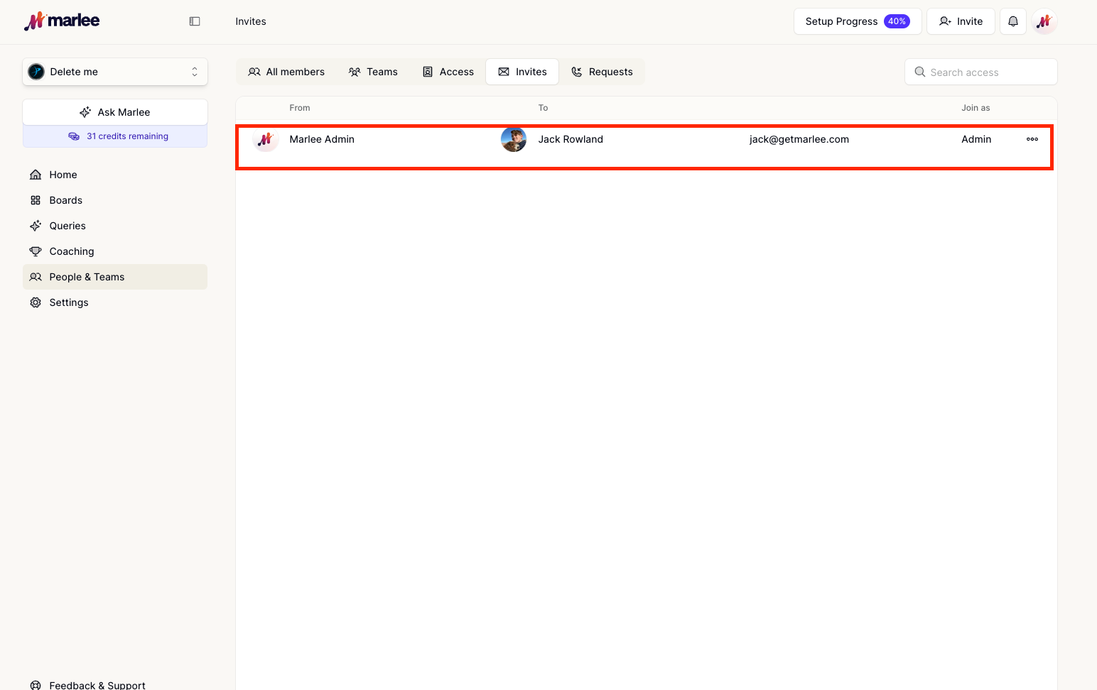 Check what invites you have sent