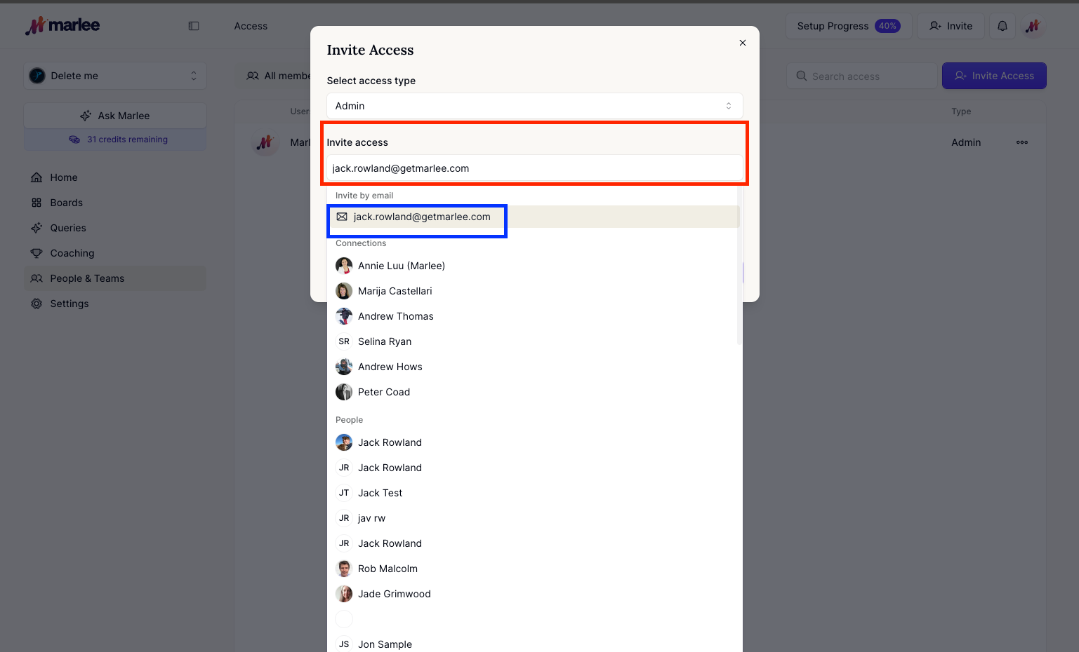 You can add emails for those you want to invite with admin access
