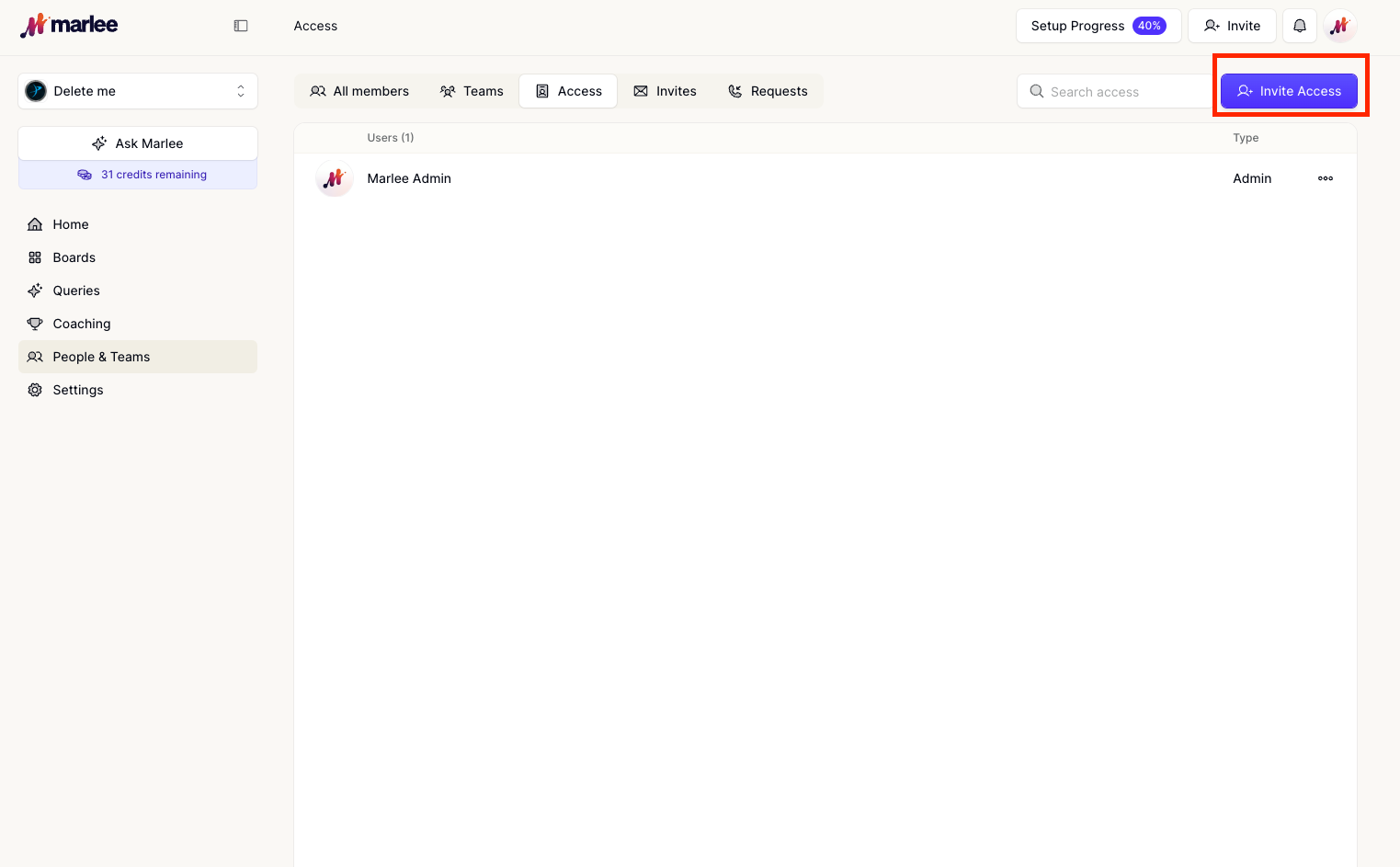Click on the Invite Access button