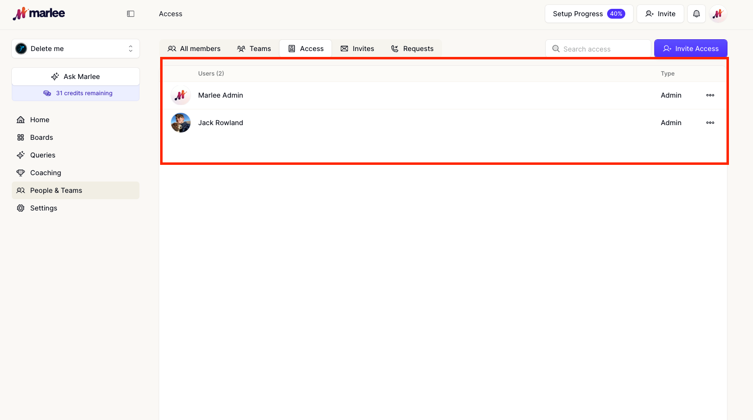 See all the admins in your space in access