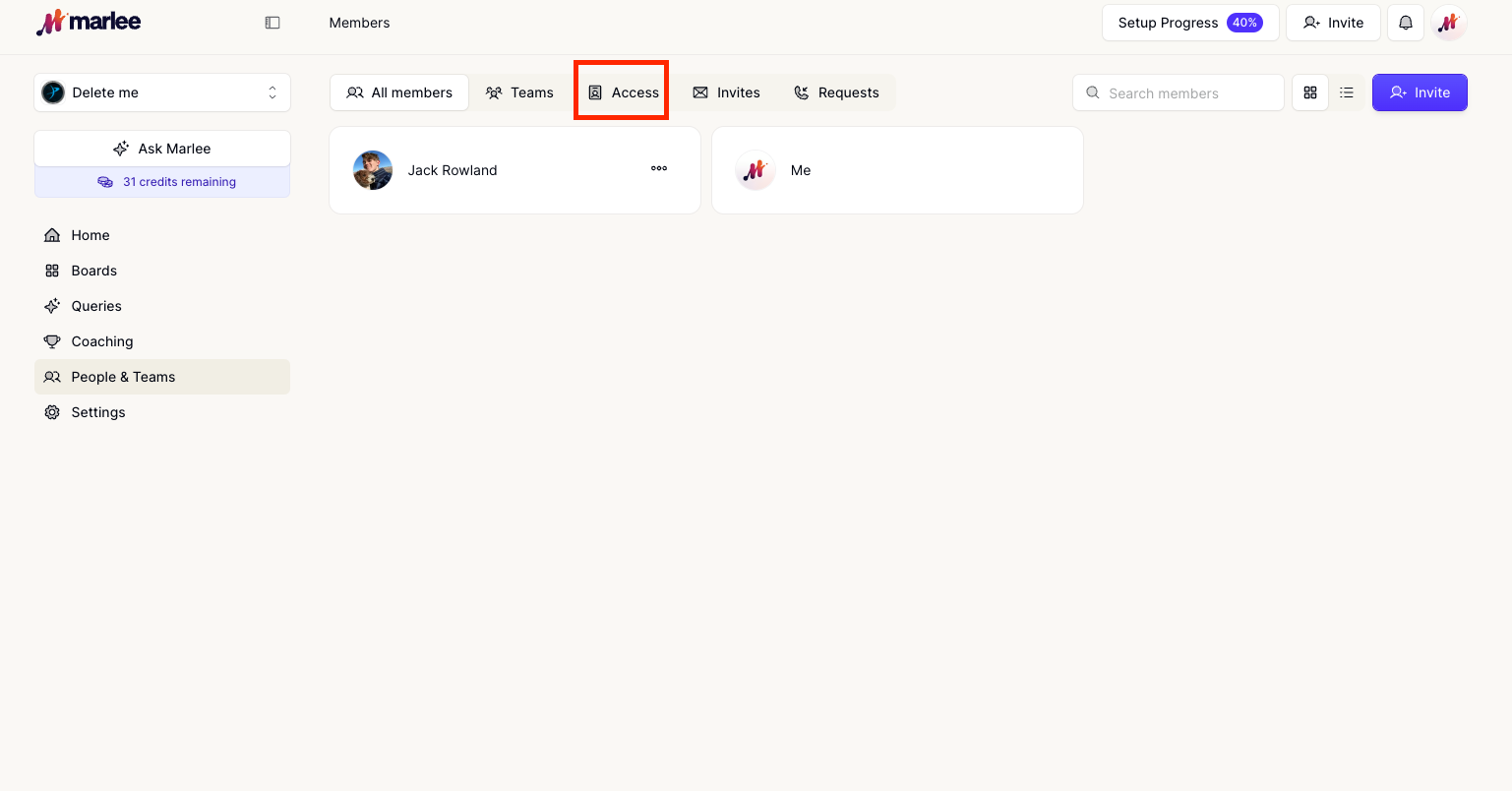 Click on Access in Spaces
