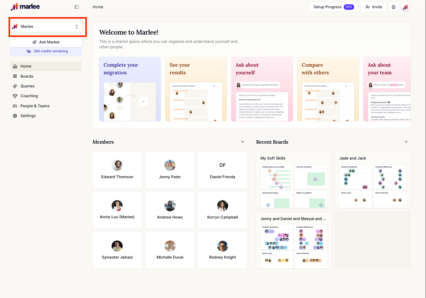 Click the Space Dropdown to see all your spaces