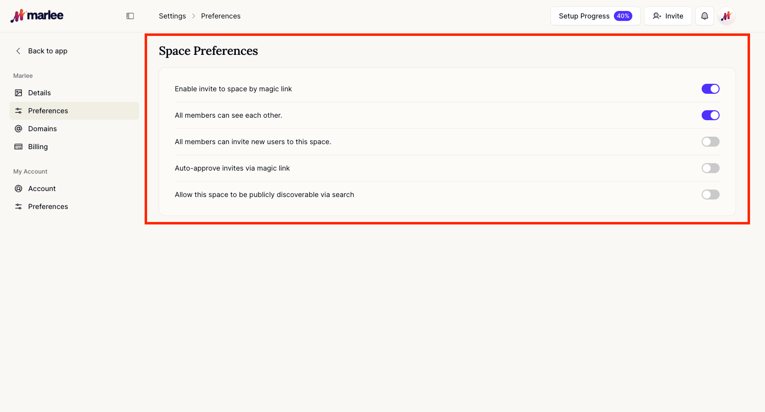 View Space Preferences here