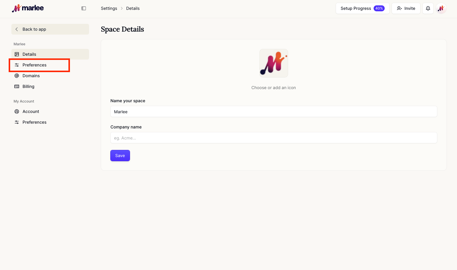 Click on Space Preferences