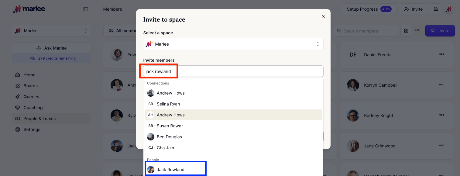 Invite to space by name