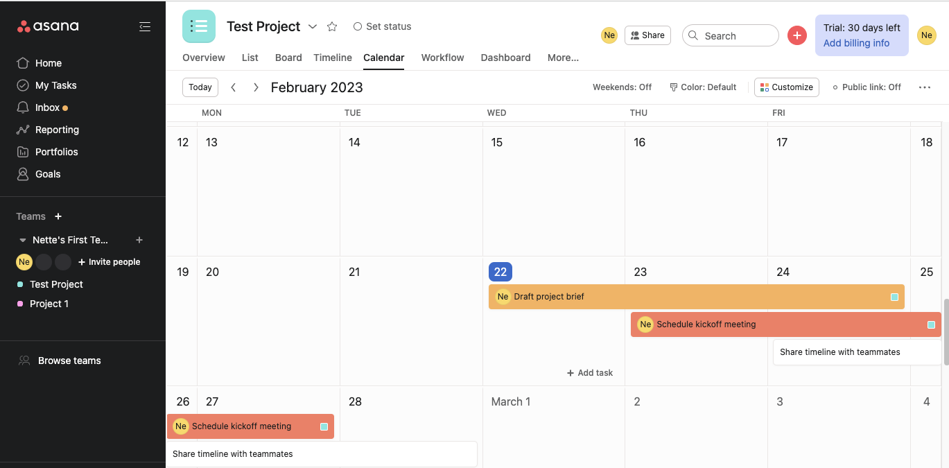 use calendar with asana project management software