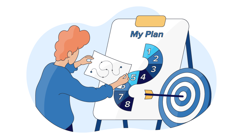 a person setting goals using a step by step plan