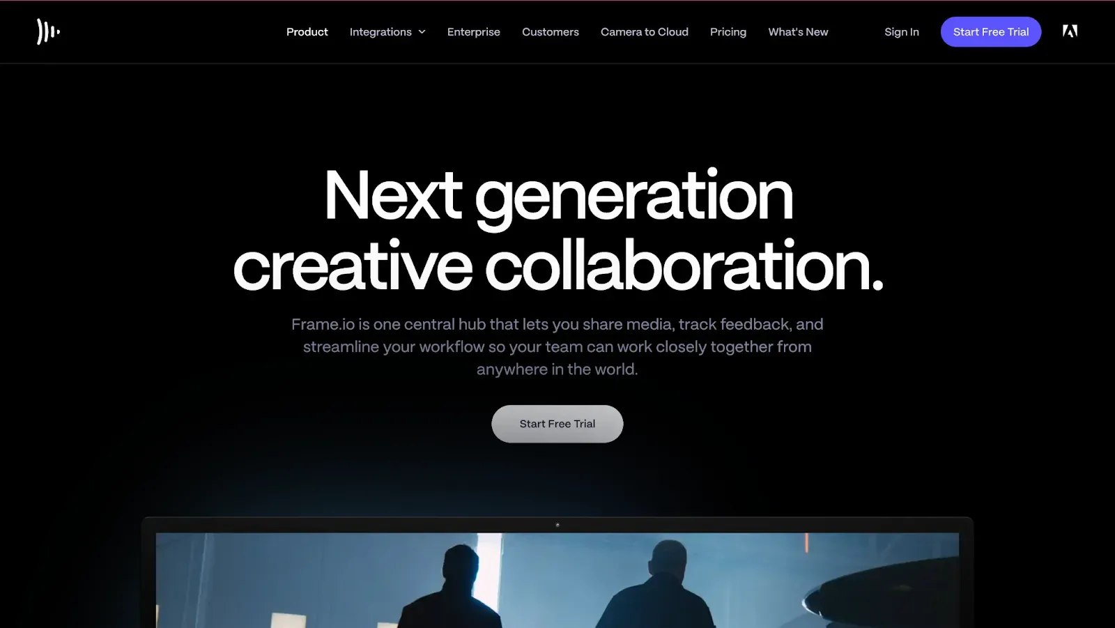 frame.io homepage for collaboration software