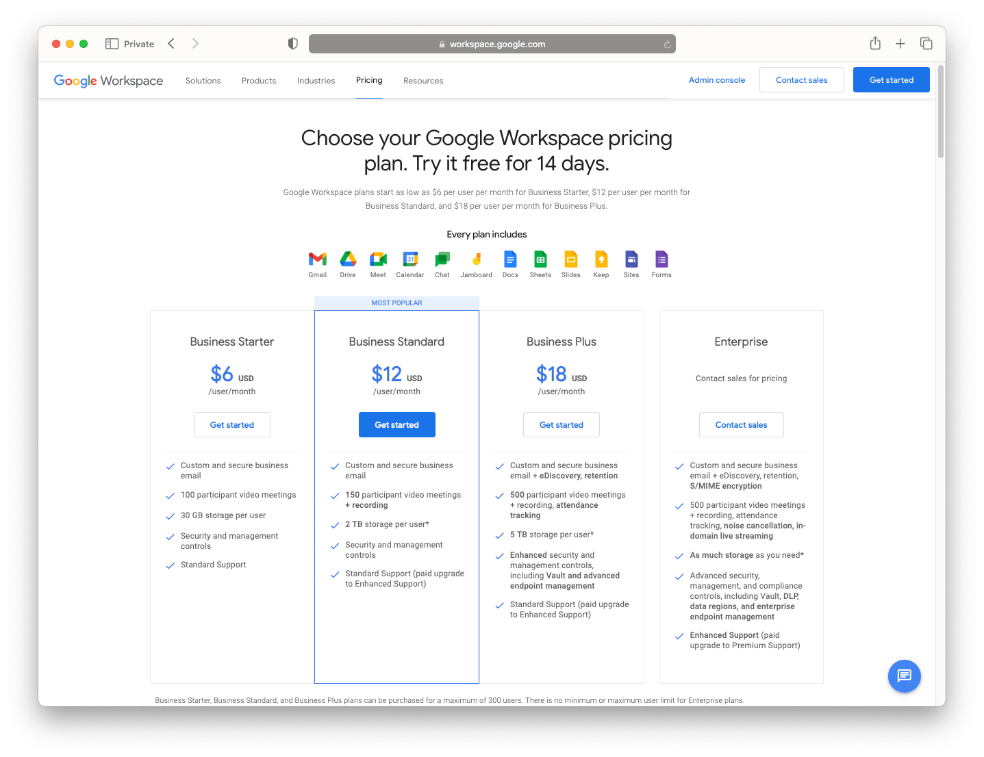 creating an account and choosing your google workspace tier