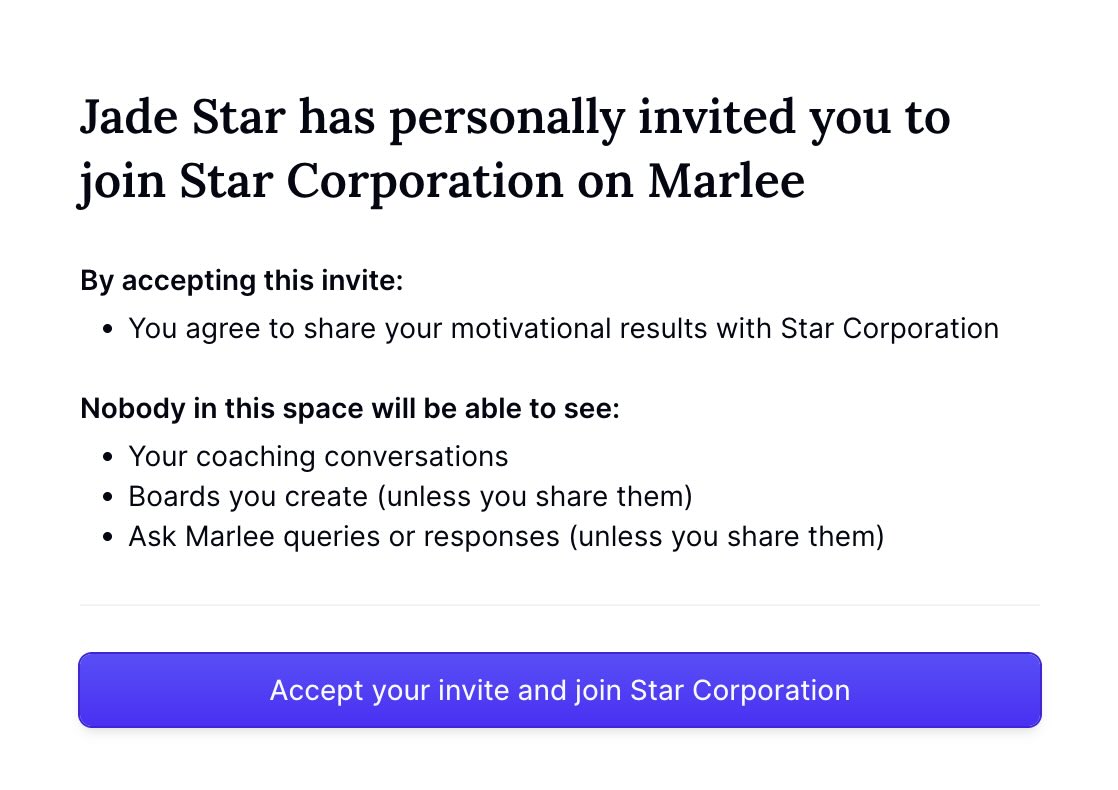 An image showing the message your Space invitees receive and can accept