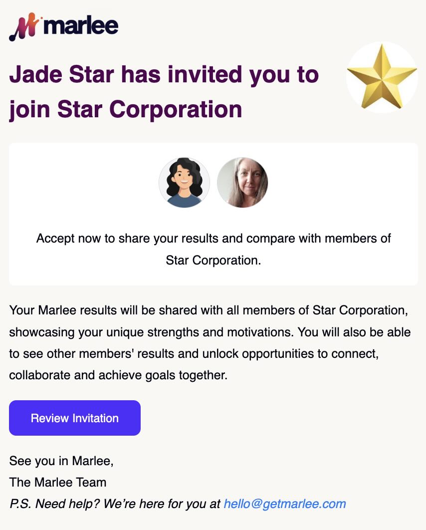 An image showing the email your teammates will receive