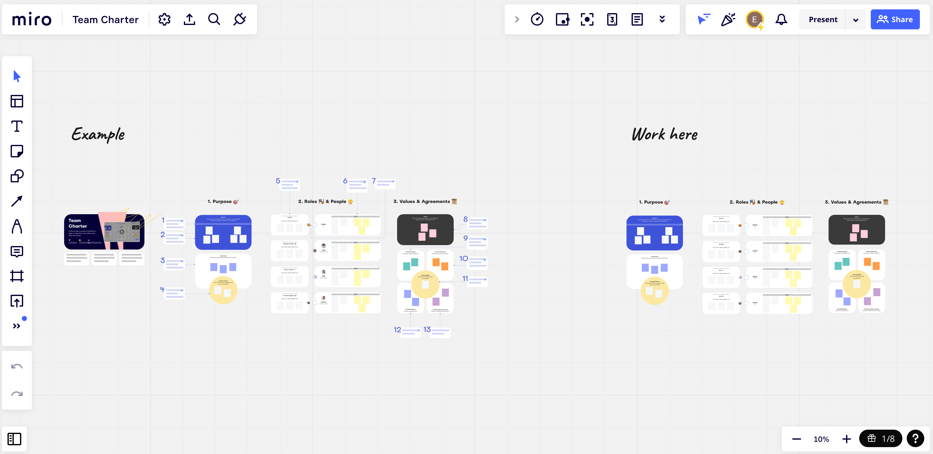 miro digital whiteboard team charter template