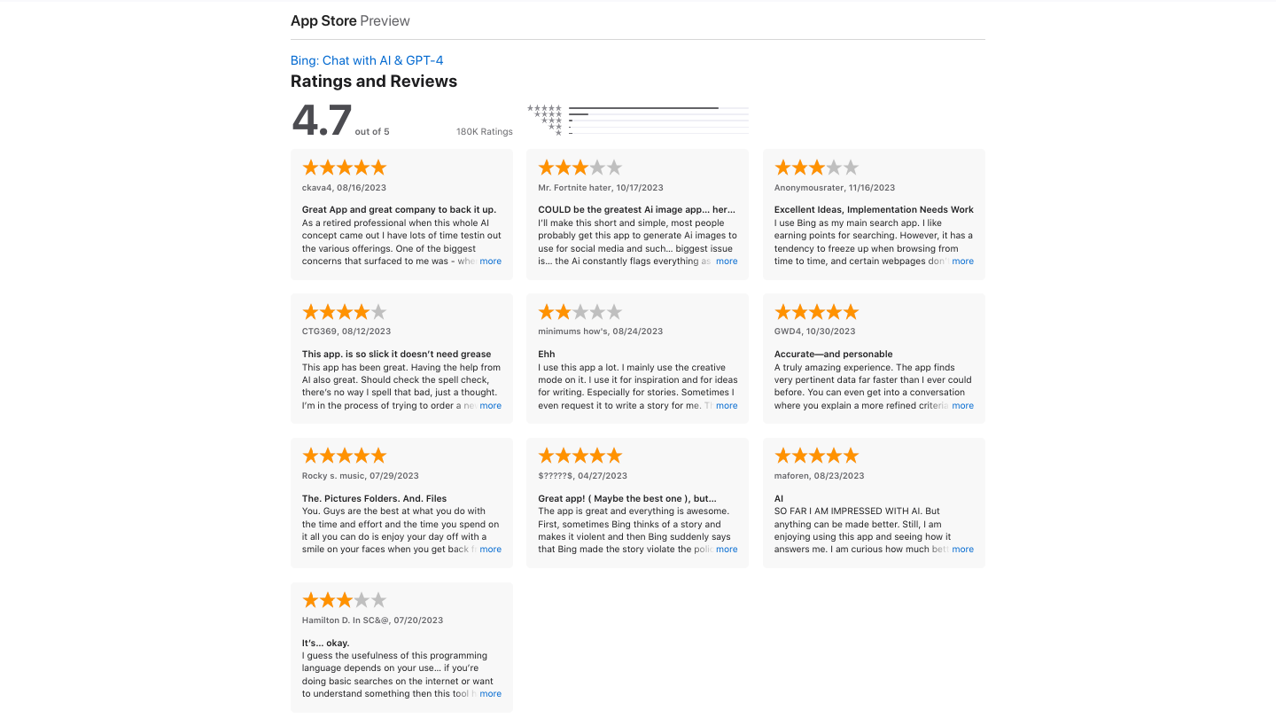 bing chat reviews best chat gpt app