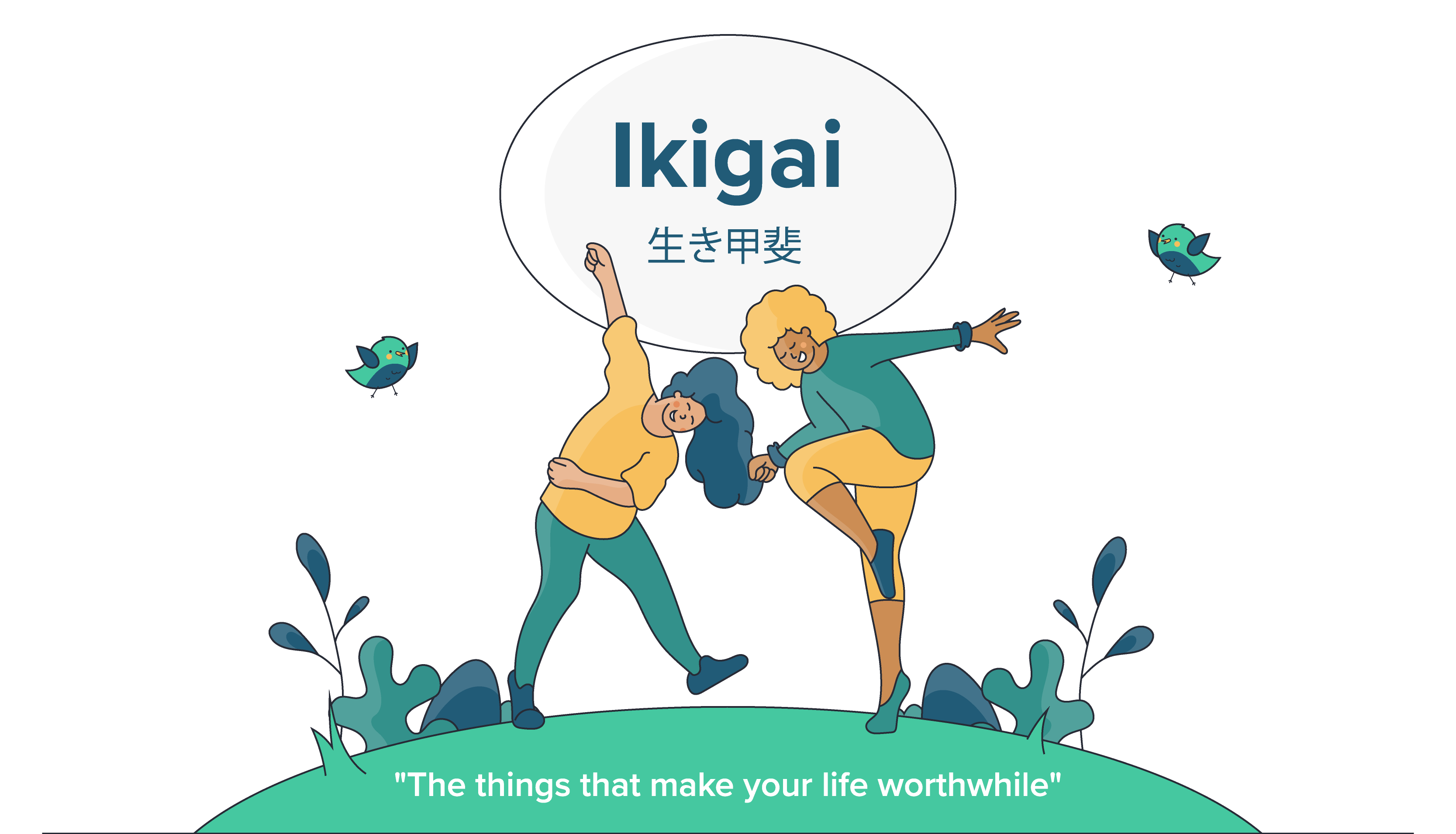 Two persons dancing with joy understanding the meaning of igikai