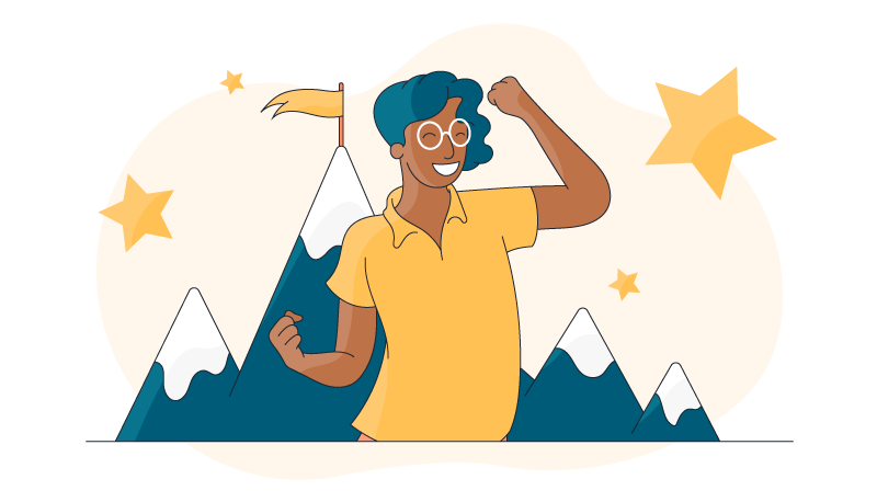 a person celebrating after scaling a mountain after working with a life coach 