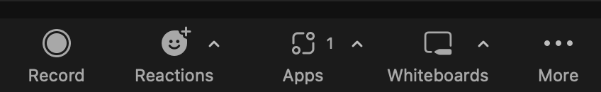 Zoom icons: record, reactions, apps, whiteboards
